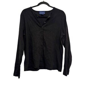 Charter Club Long Sleeve Black Womens Top Size L 95% Cotton Stretch Guatemala